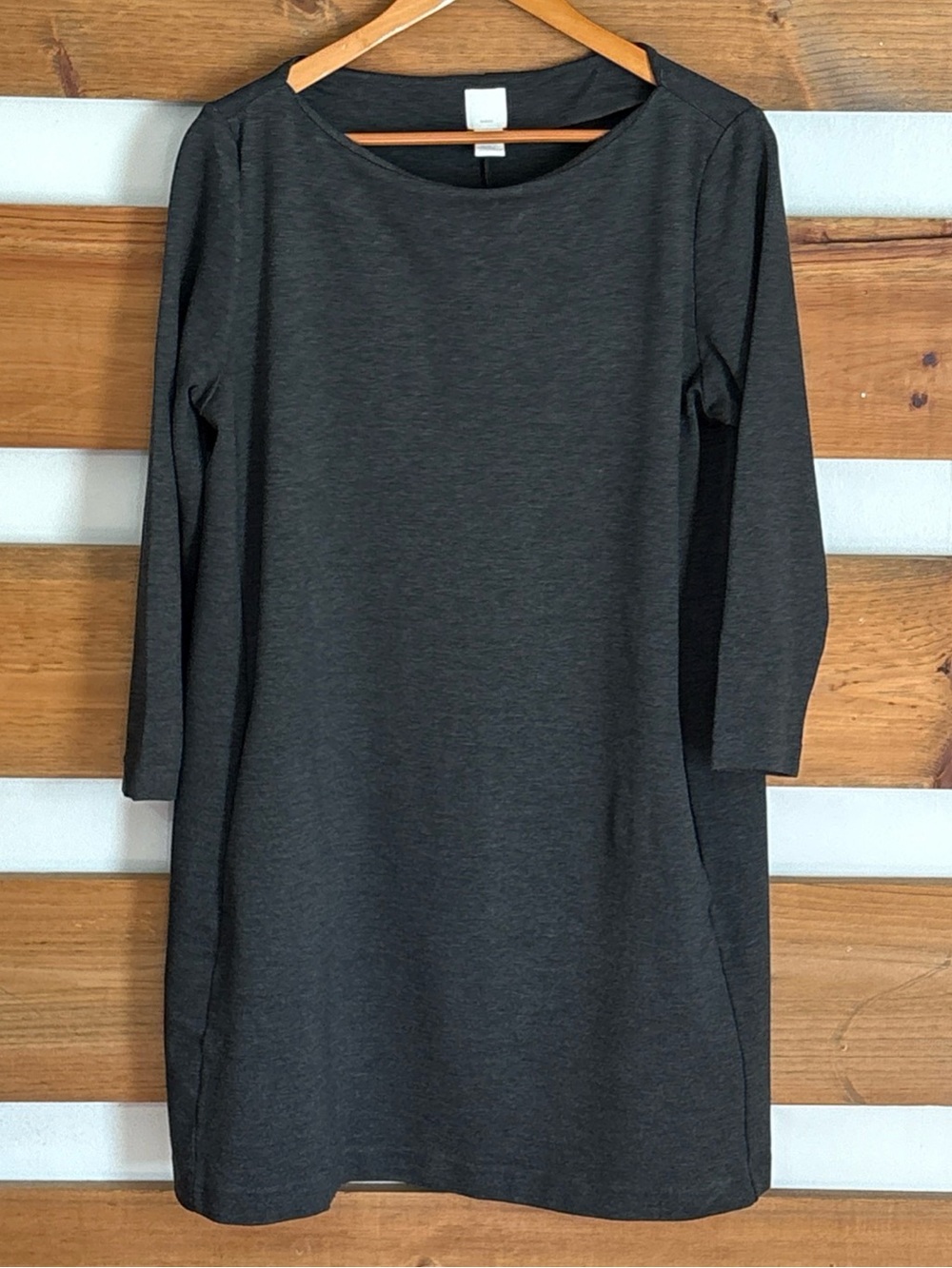 H&M Smoke Gray Boat Neck 3/4 Sleeve Knee Length Pocketed Preppy Dress Size L